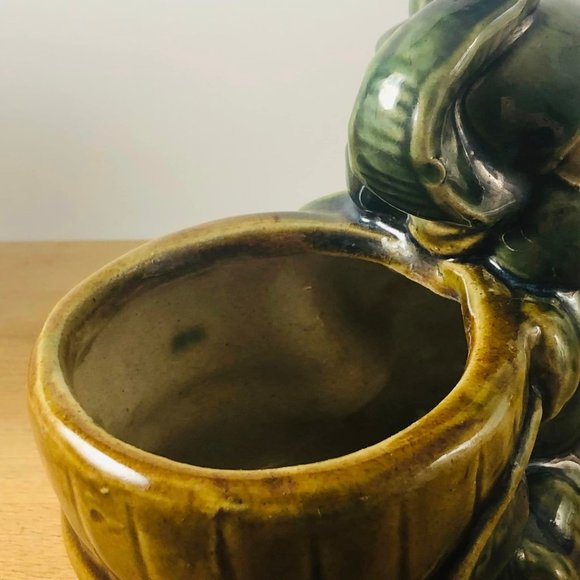 Majolica Elephant Planter Trunk Up MCM Heavy Good Luck - Picture 6 of 7